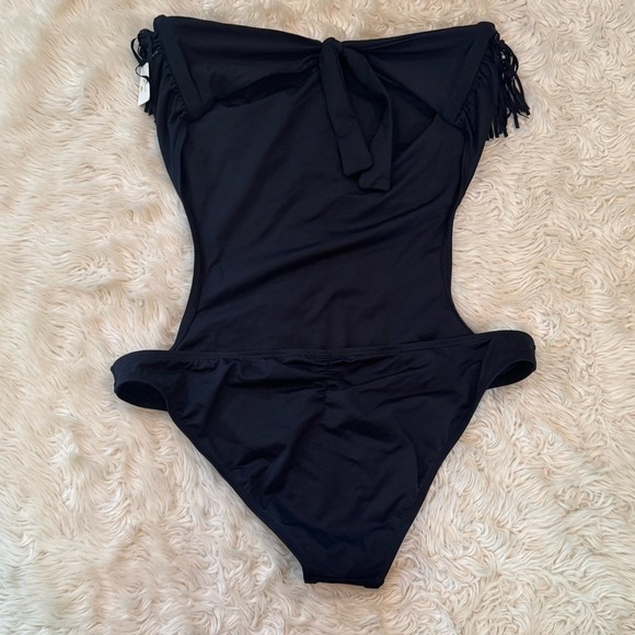 NWT L Space Free Love Prima Donna Black Fringe Bandeau Monokini Swimsuit - 12 - Picture 4 of 7